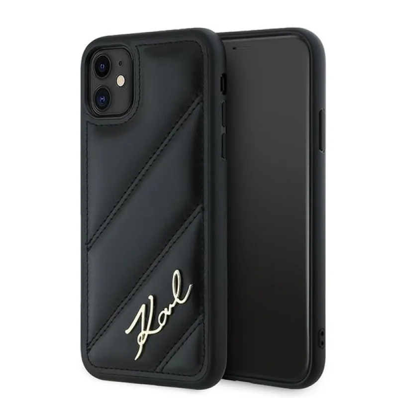 Obal Karl Lagerfeld Diagonal Quilted Script pre iPhone 11 / Xr - čierny