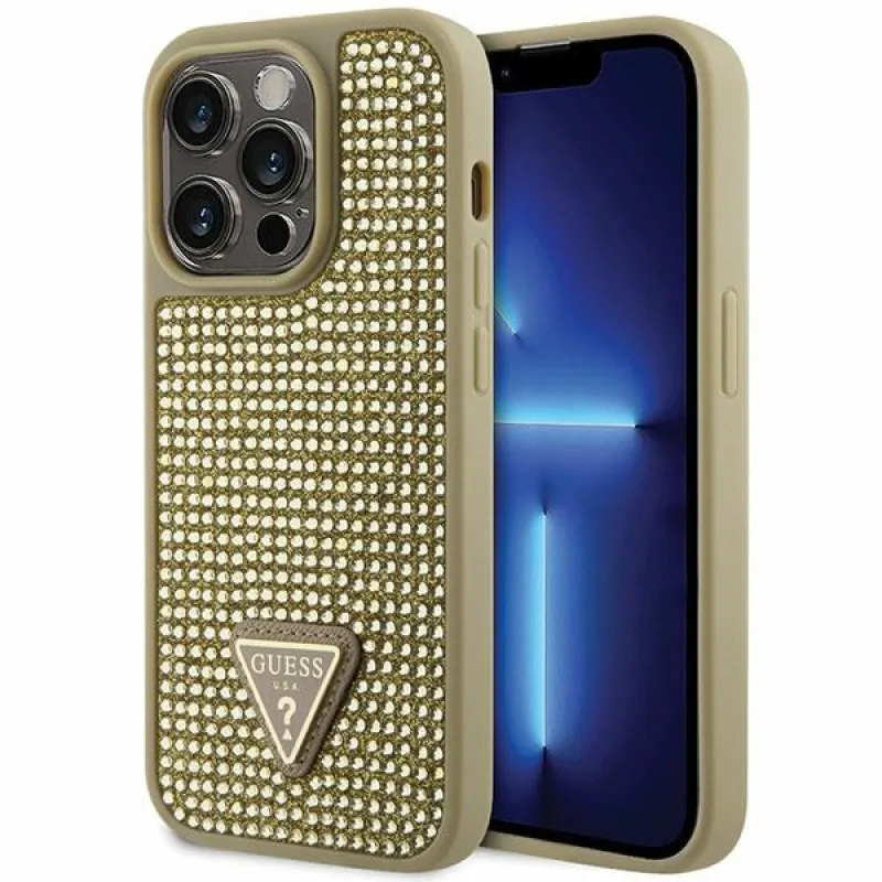 Pevné puzdro Guess GUHCP14LHDGTPD iPhone 14 Pro 6,1" zlato/zlaté kamienkový trojuholník