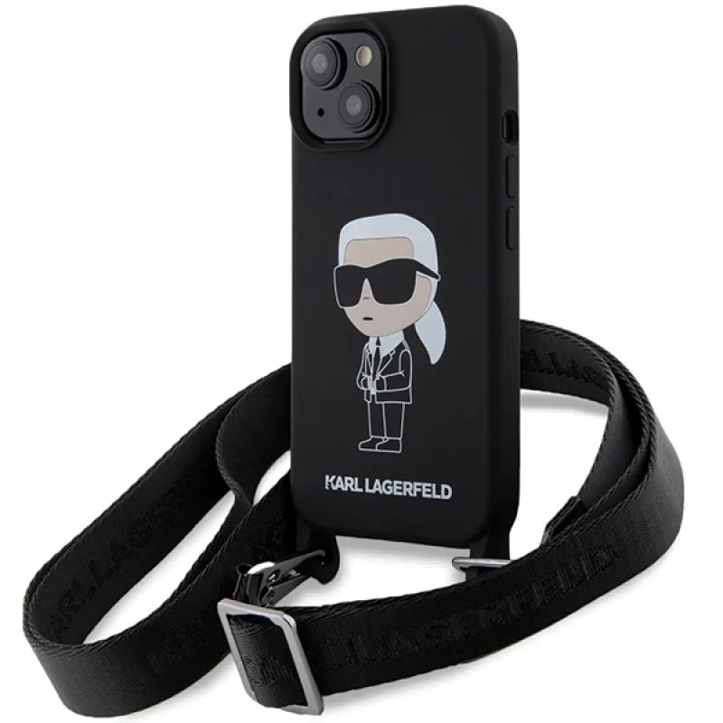 Karl Lagerfeld KLHCP15SSCBSKNK iPhone 15 6,1" pevné puzdro čierne/čierne Crossbody silikónové Ikonik