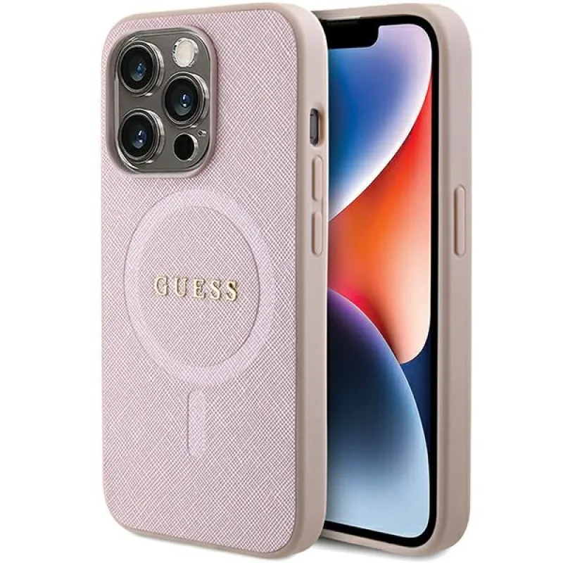 Puzdro Guess Saffiano MagSafe pre iPhone 15 Pro - ružové