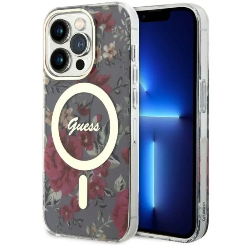 Guess GUHMP14LHCFWSA iPhone 14 Pro 6,1" zelený/khaki pevný obal Flower MagSafe