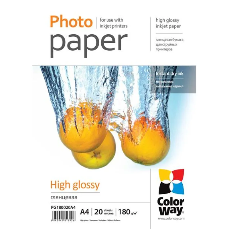 ColorWay Fotopapier Vysoko lesklý 180g/m, 20ks, A4 PG180020A4