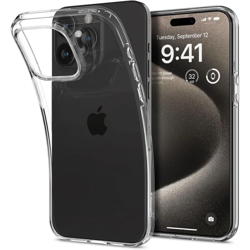 Puzdro Spigen z tekutých kryštálov pre iPhone 15 Pro Max – priehľadné
