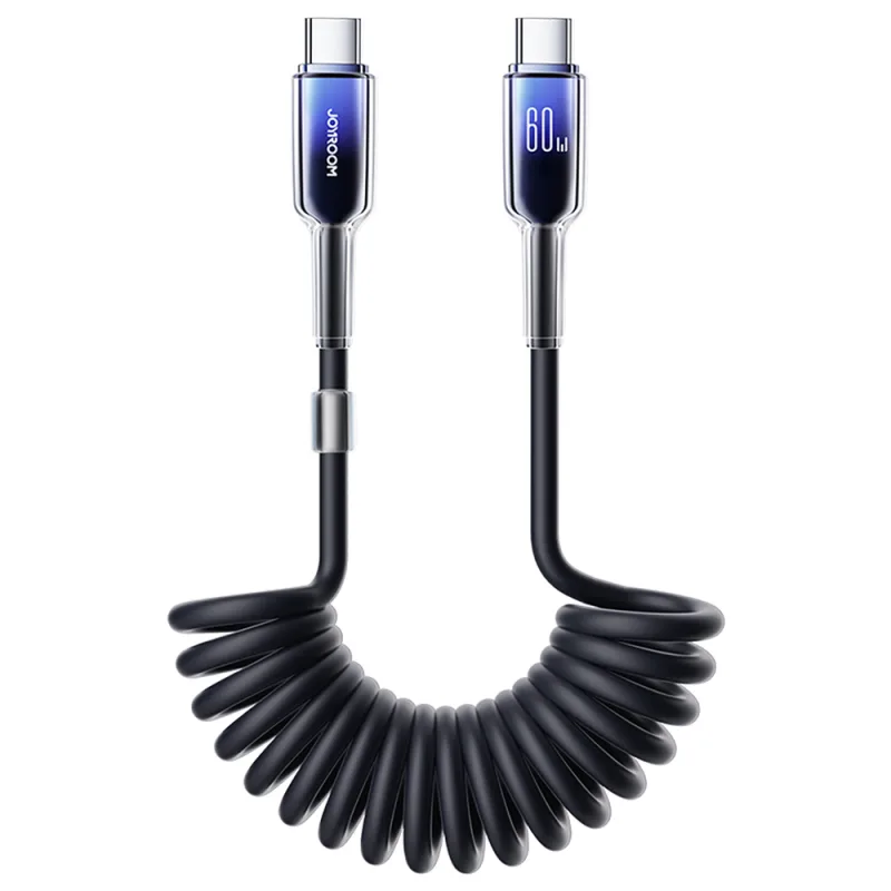 Joyroom S-A43 Crystal-Clear Series 60W USB-C - špirálový kábel USB-C 1,5 m - čierny
