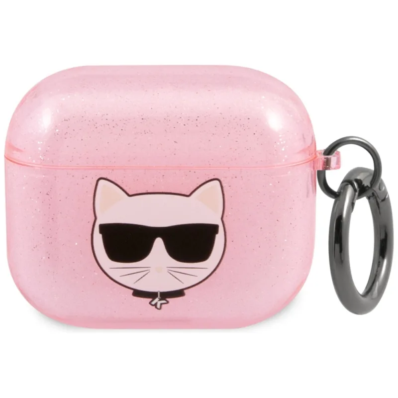 Karl Lagerfeld Glitter Choupette Case pre AirPods 3 – ružové