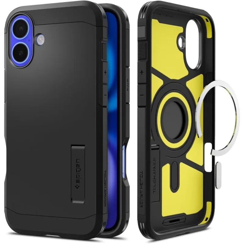 Puzdro Spigen Tough Armor MagSafe so stojanom pre iPhone 16 - čierne