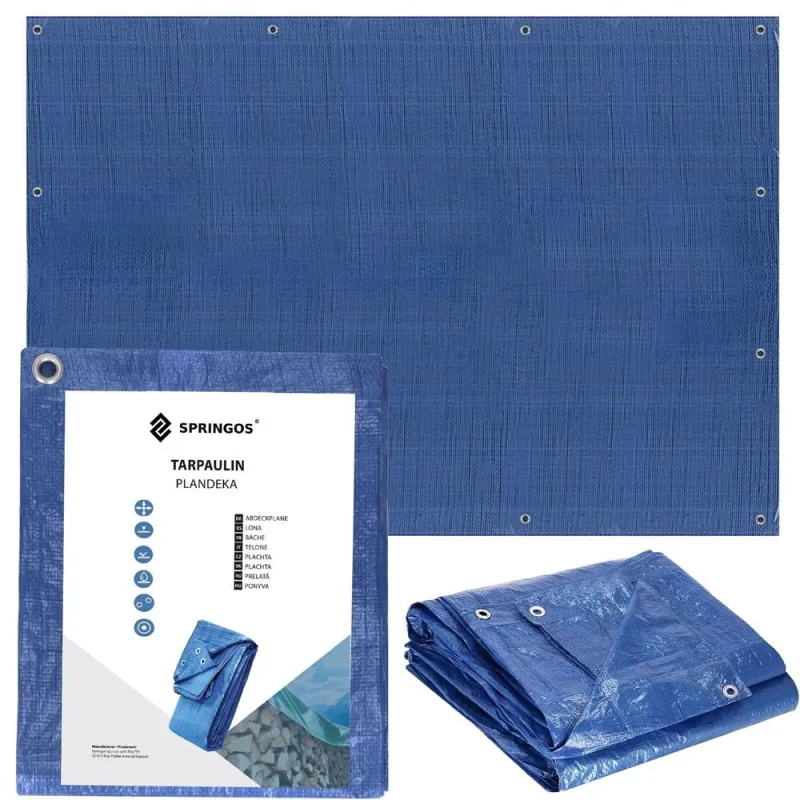 SPRINGOS Krycia plachta s okami 4x5 m 60g PE modrá PROTECT