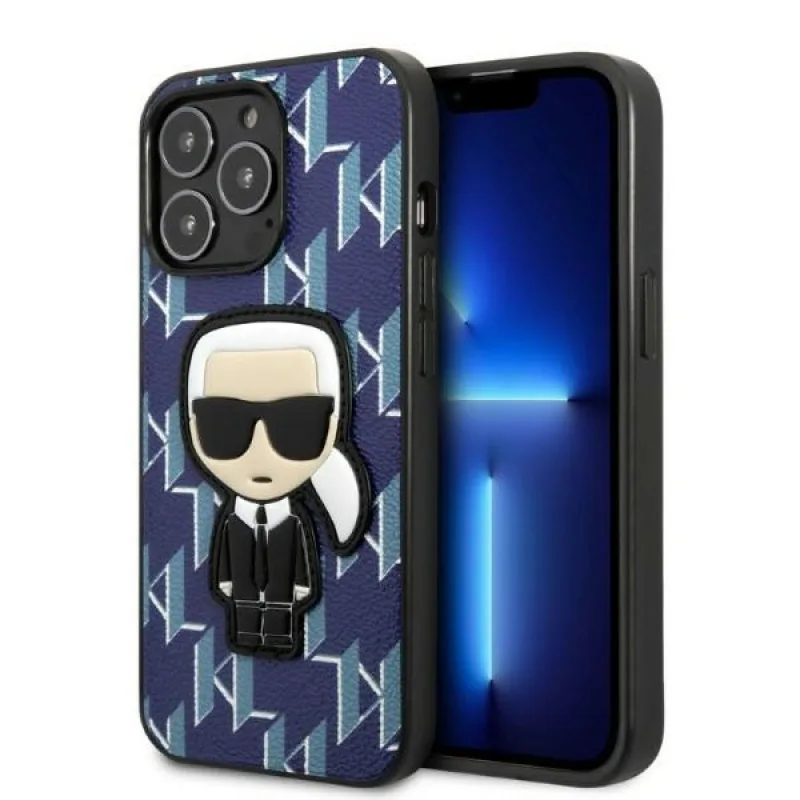 Karl Lagerfeld KLHCP13XPMNIKBL pevné puzdro na iPhone 13 Pro Max 6,7" modro/modré Monogram Ikonik Patch