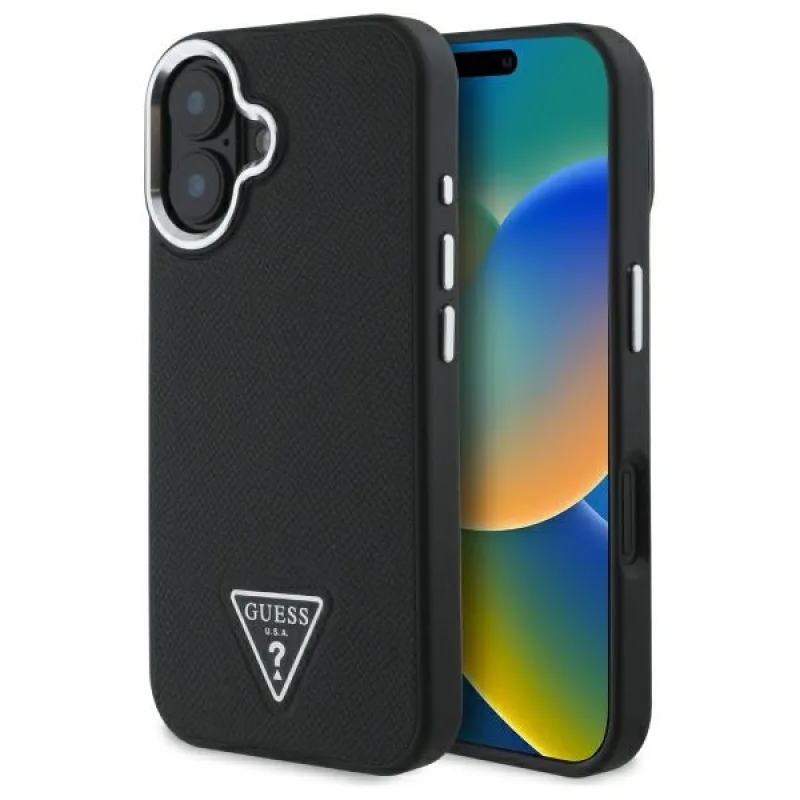 Puzdro Guess Grained Triangle MagSafe pre iPhone 16 - čierne