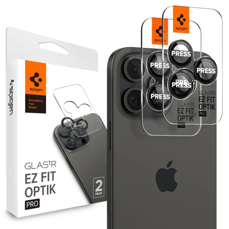 Spigen Glas.tR EZ Fit Optik chránič fotoaparátu pre iPhone 14 Pro / Pro Max / 15 Pro / Pro Max / 16 Pro / Pro Max 17 Pro / 17 Pro Max - Čierny 2 ks.