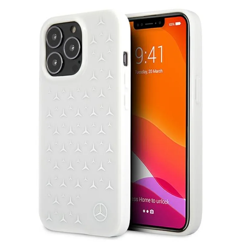 Kryt Mercedes Silver Stars Pattern Case pre iPhone 13 Pro / iPhone 13 - biely