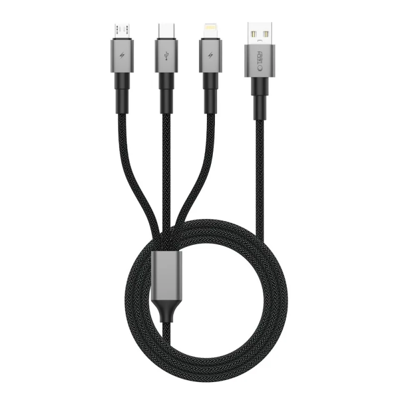 Kábel Tech-Protect UltraBoost DNA 3v1 USB-C / Micro-USB / Lightning 120 cm - sivý