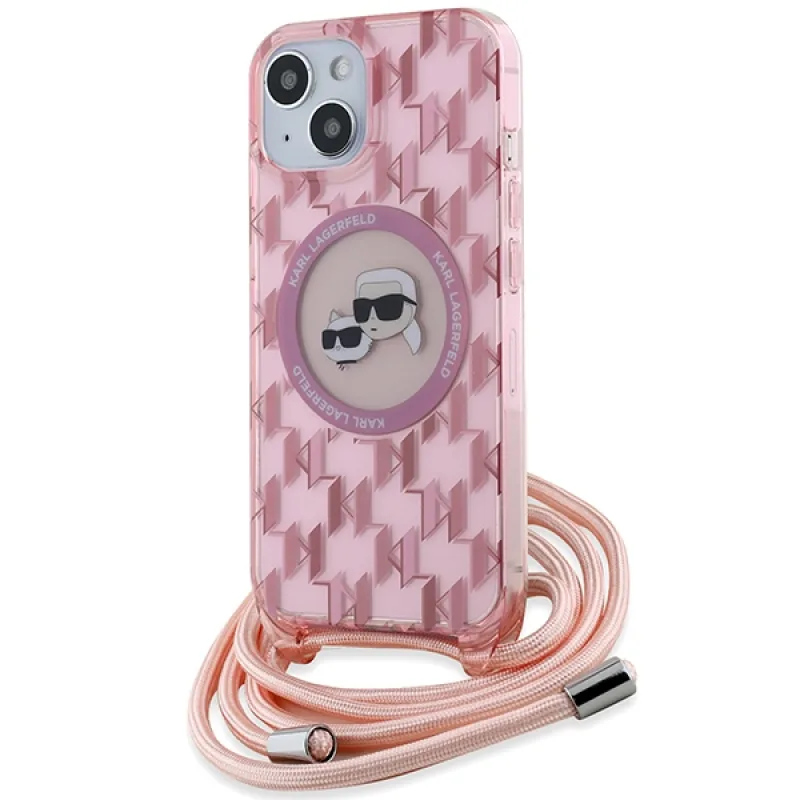 Karl Lagerfeld IML Crossbody Monogram Karl & Choupette Head MagSafe puzdro pre iPhone 15 / 14 / 13 - ružové