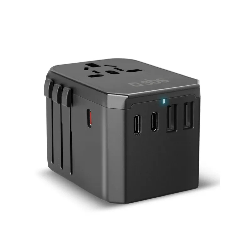 SBS univerzálny cestovný adaptér GaN 70W 3xUSB-C 2xUSB-A s puzdrom - čierny