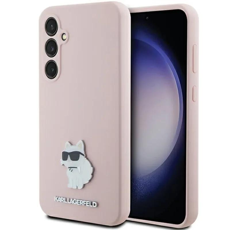 Púzdro Karl Lagerfeld Silicone Choupette Metal Pin pre Samsung Galaxy S23 FE - ružové