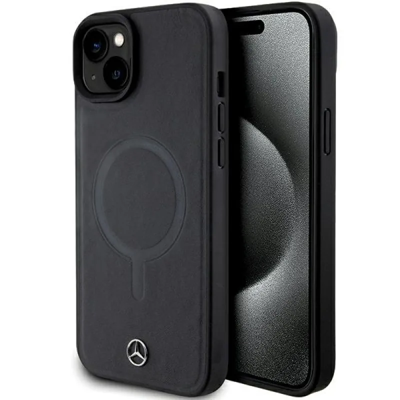 Puzdro Mercedes Smooth Leather MagSafe pre iPhone 15 Plus - čierne