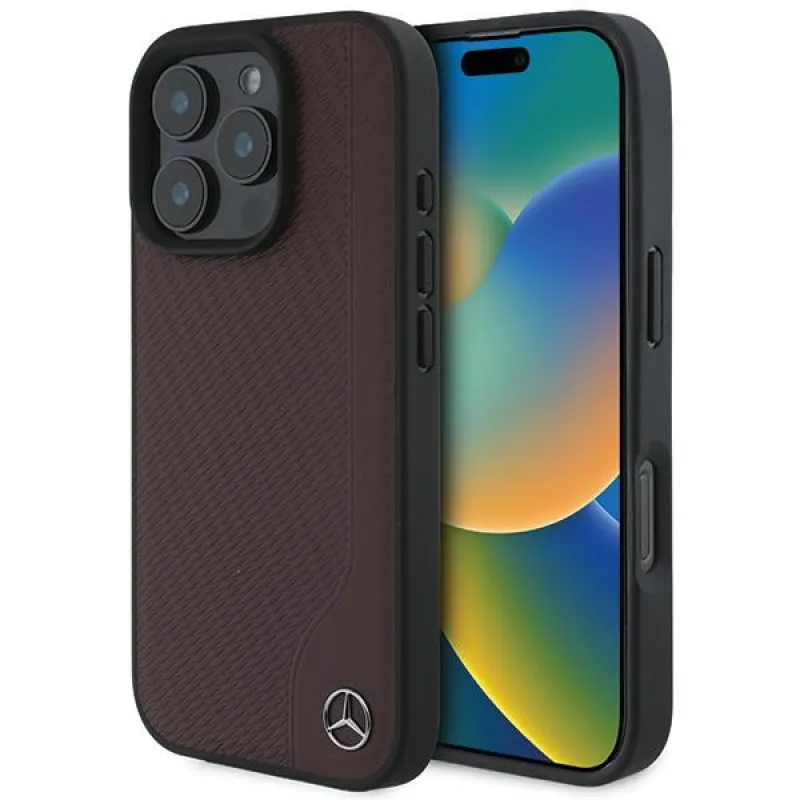 Mercedes MB MagSafe Case z imitácie dreva pre iPhone 16 Pro Max - červený