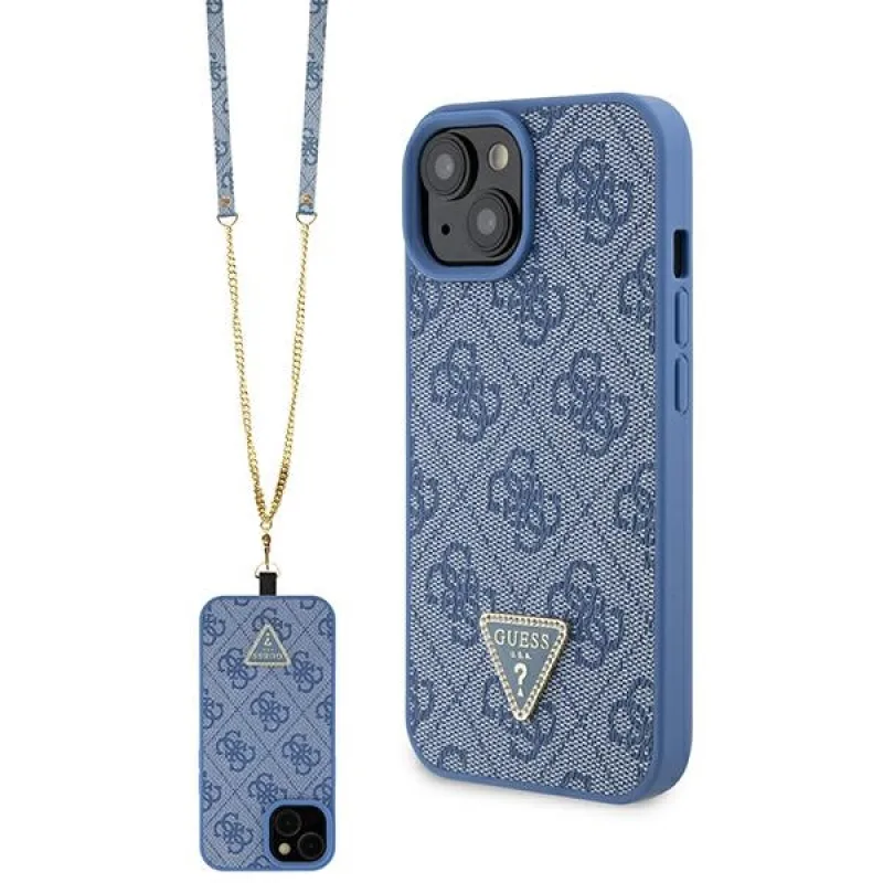 Guess GUHCP15SP4TDSCPB iPhone 15 6,1" modro/modré pevné puzdro Crossbody 4G kovové logo