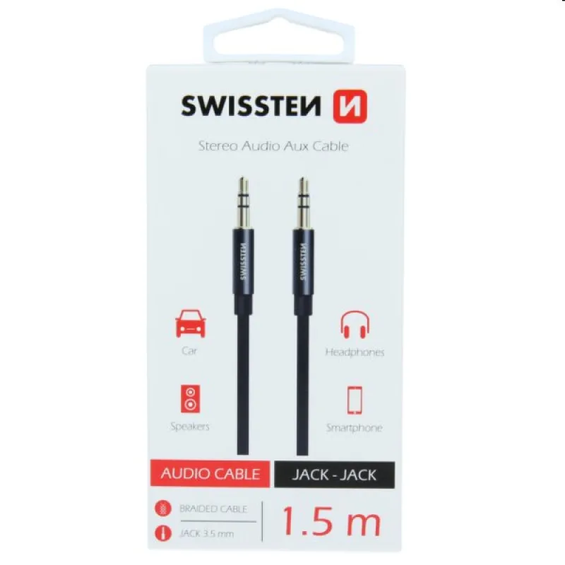 Swissten Audio Adapter Textile Jack/Jack 1.5m, black