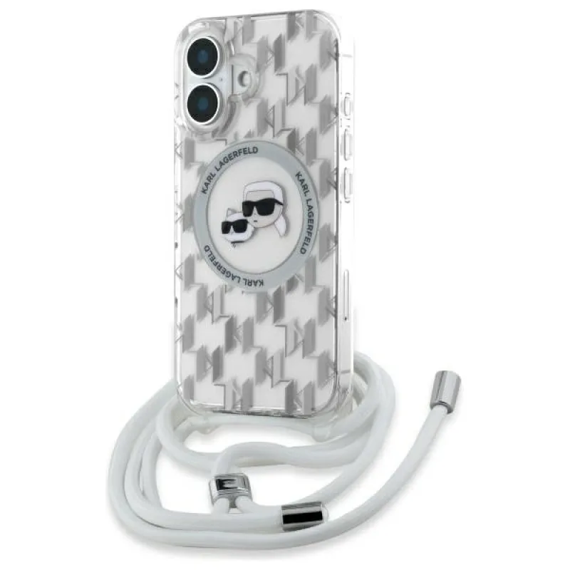 Karl Lagerfeld IML Crossbody Monogram Karl & Choupette Head MagSafe iPhone 16 Puzdro – priehľadné