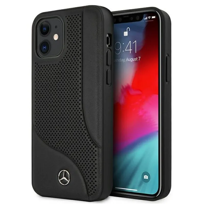 Kožené puzdro Mercedes Perforated Area Case pre iPhone 12 mini - čierne