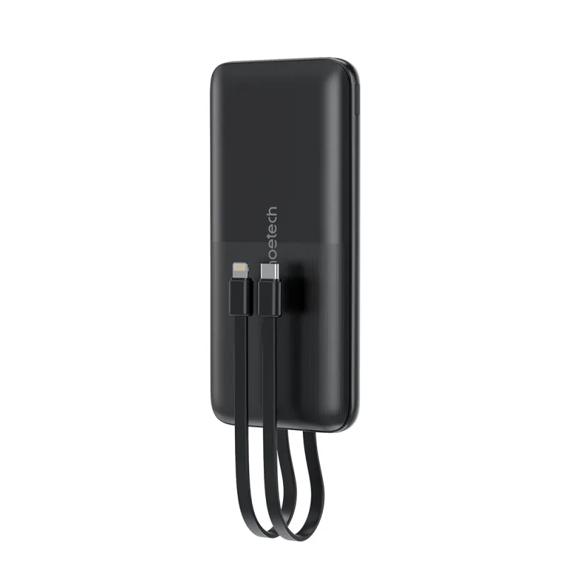 Powerbanka Choetech B654 10000mAh 22,5W USB-A / USB-C / micro USB so vstavaným USB-C / Lightning káblom - čierny