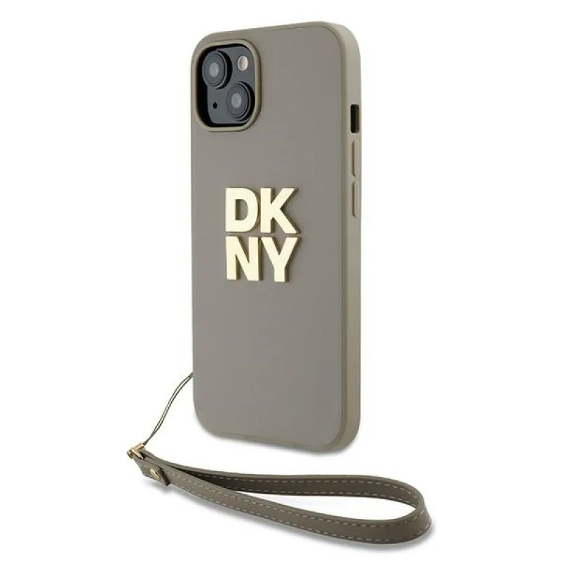 Obal DKNY Wrist Strap Stock Logo pre iPhone 15 Plus - béžový