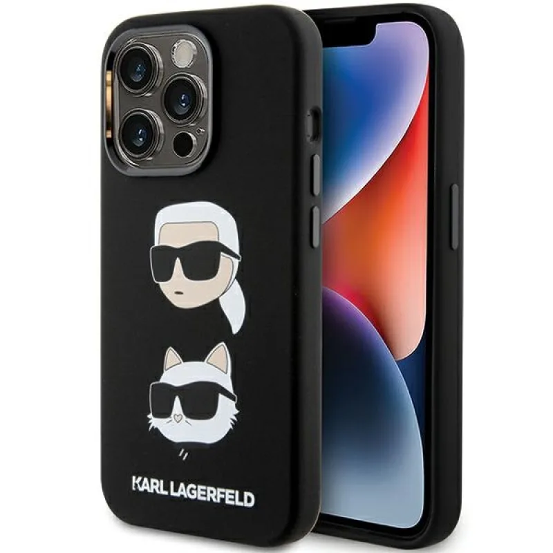 Karl Lagerfeld silikónové puzdro Karl&Choupette Head pre iPhone 15 Pro - čierne