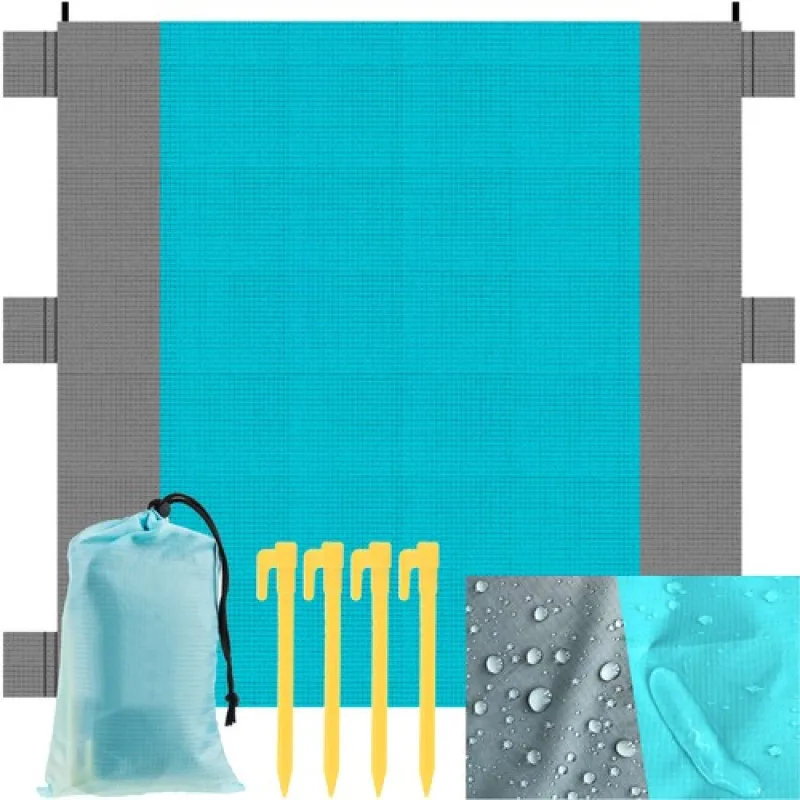 TRIZAND Nepremokavá pikniková deka s kolíkmi 208 x 208 cm modrošedá