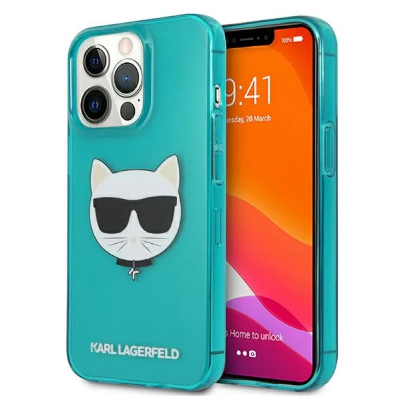 Karl Lagerfeld KLHCP13LCHTRB iPhone 13 Pro / 13 6,1" modro/modré pevné puzdro Glitter Choupette Fluo