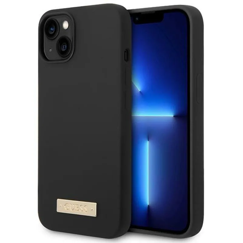 Guess GUHMP14MSBPLK iPhone 14 Plus 6,7" čierno/čierne pevné puzdro Silicone Logo Plate MagSafe