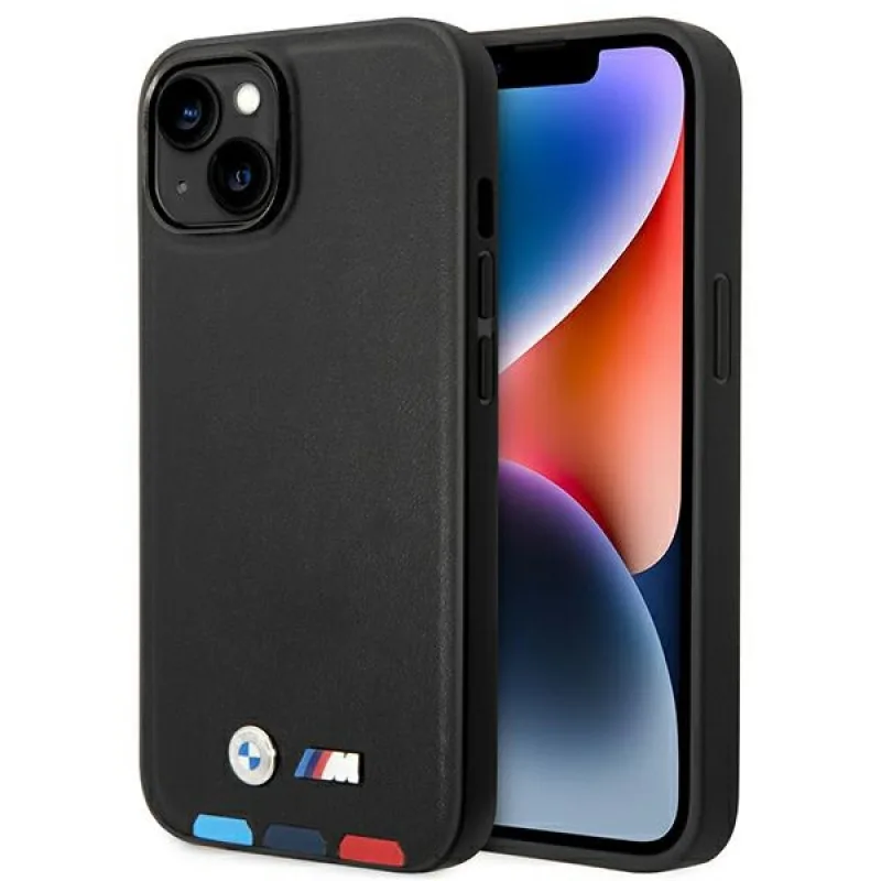 Puzdro BMW BMHCP14M22PTDK iPhone 14 Plus 6,7 "čierna / čierna kožená známka Tricolor
