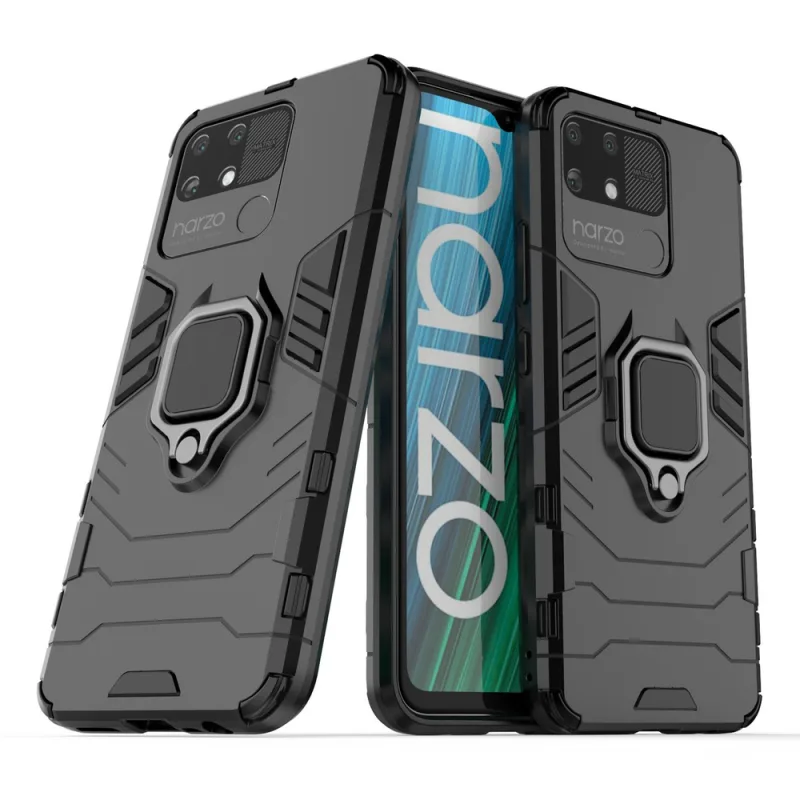 Ring Armor odolný kryt hybridného puzdra + magnetický držiak Realme Narzo 50A čierny