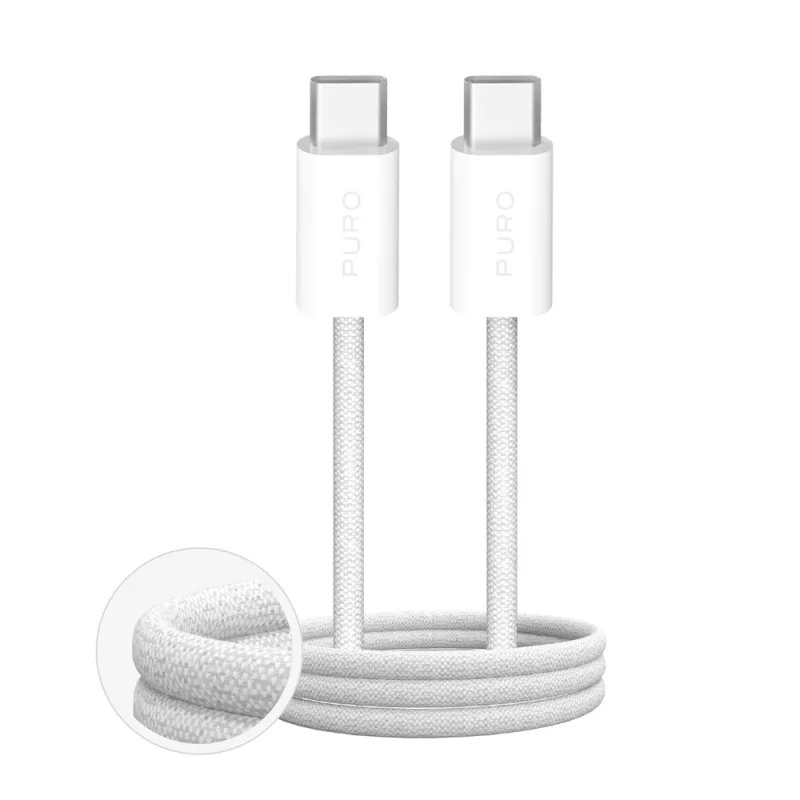 Pletený kábel Puro Fabrik 4 60W USB-C - USB-C 2m - Biely