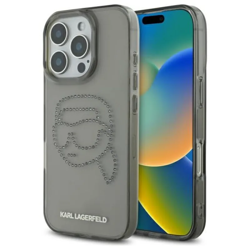 Karl Lagerfeld KLHCP16XHKHDCELK iPhone 16 Pro Max 6,9" čierne/čierne pevné puzdro IML Rhinestones Karl Head
