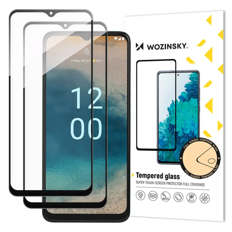 Wozinsky celoplošné tvrdené sklo 2x tvrdené sklo pre celú obrazovku Nokia G22 9H s čiernym rámom