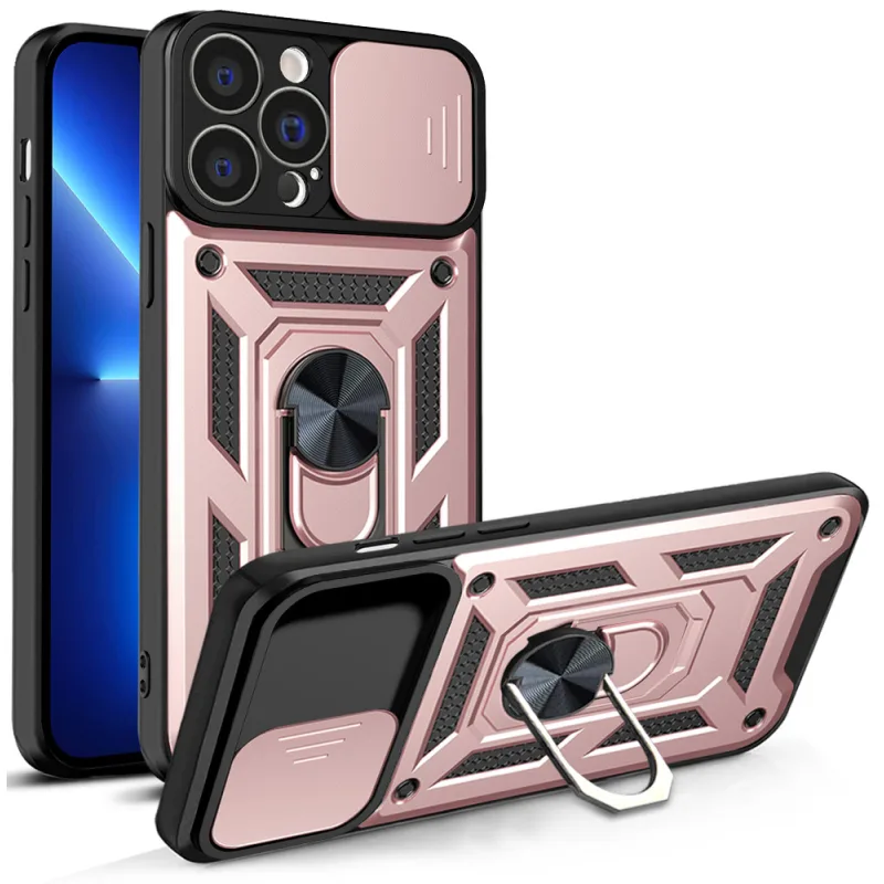 Pancierové puzdro Hybrid Armor Camshield pre iPhone 13 Pro Max s krytom fotoaparátu ružové
