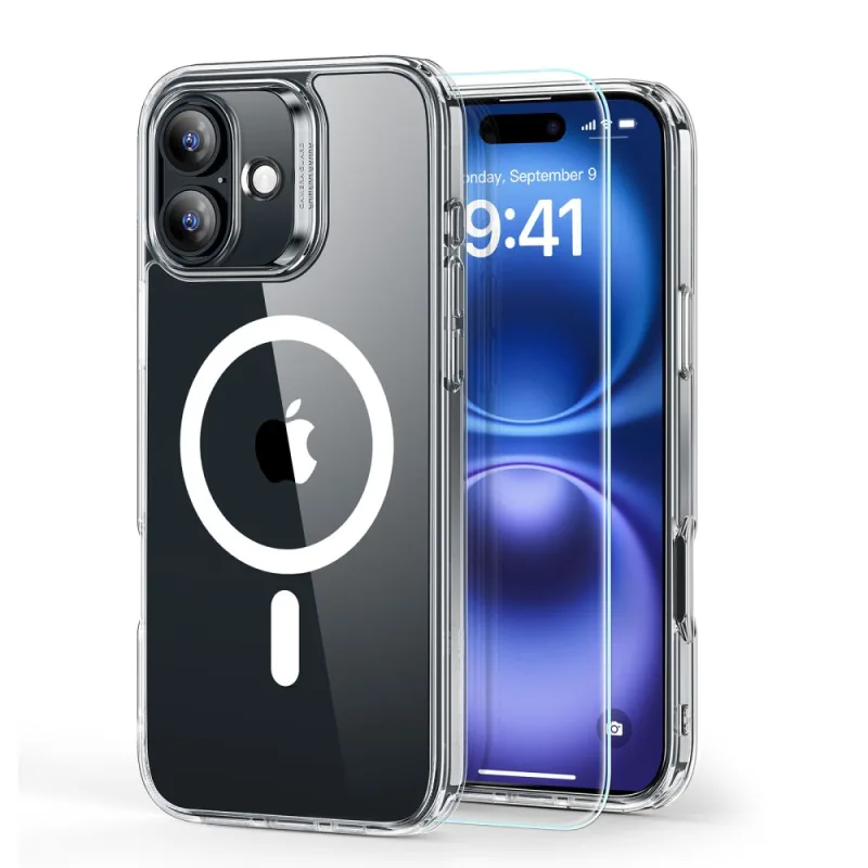 Puzdro ESR Classic Hybrid Halolock MagSafe + tvrdené sklo pre iPhone 16 – číre