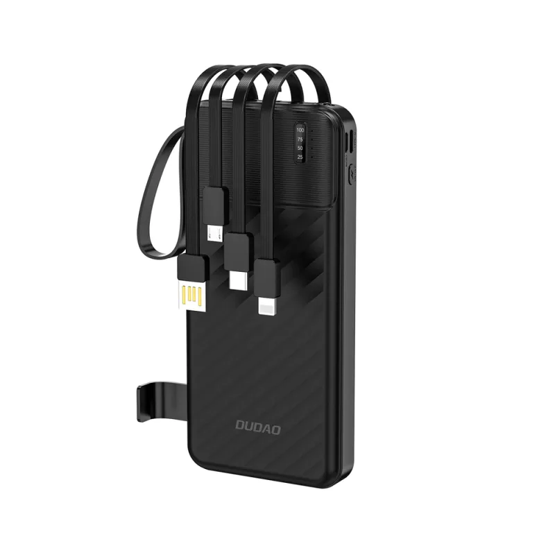 Powerbanka Dudao K11 10000mAh so vstavanými káblami - čierna