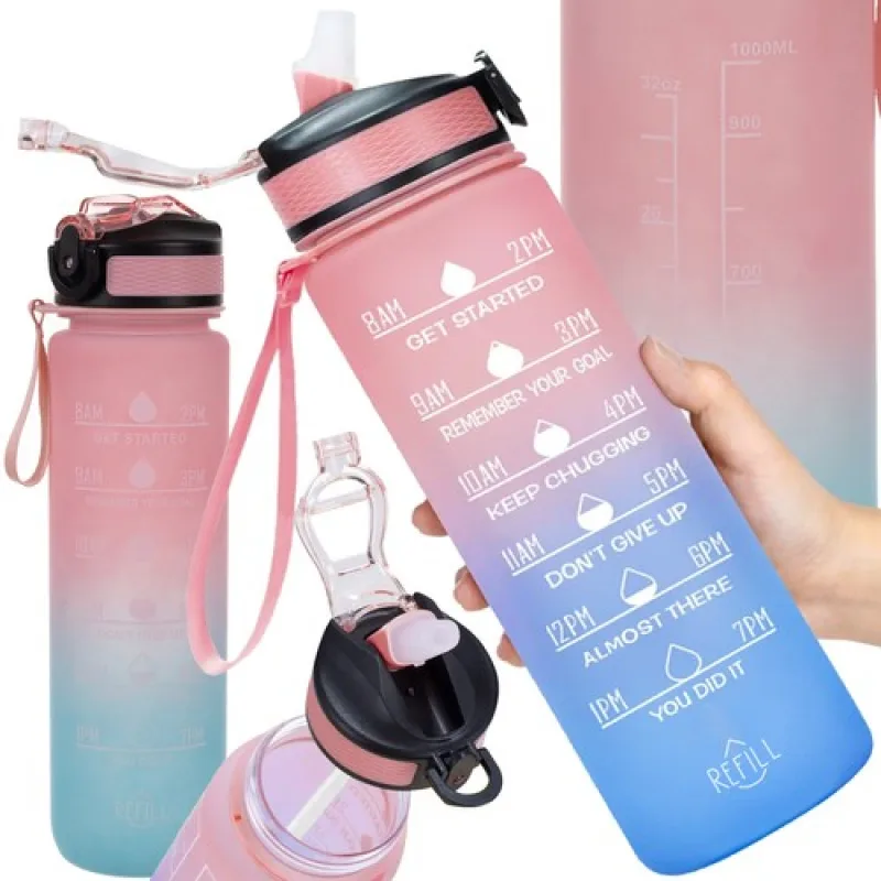 Motivačná fľaša na vodu 1000 ml modroružová