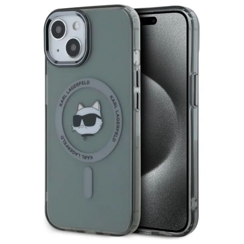 Karl Lagerfeld KLHMP15SHLSCHK iPhone 15 6,1" čierne/čierne pevné puzdro IML Metal Choupette Head MagSafe