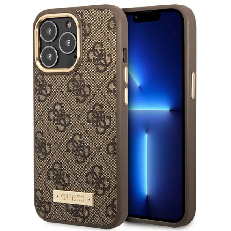 Guess GUHMP14LU4GPRW iPhone 14 Pro 6,1" hnedé/hnedé pevné puzdro 4G Logo Plate MagSafe