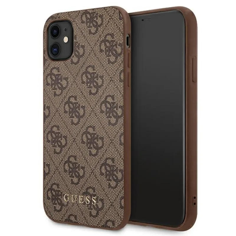 Puzdro Guess 4G s kovovým zlatým logom pre iPhone 11 / Xr 6,1" - hnedé