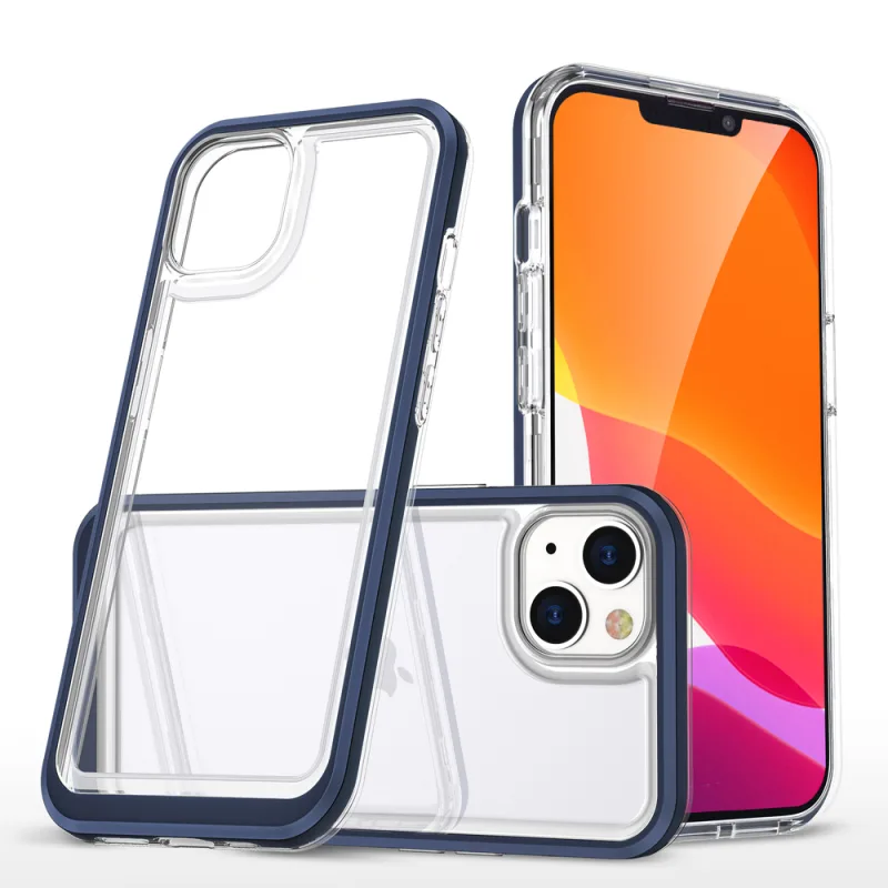 Priehľadné puzdro 3v1 na iPhone 13 mini gélový kryt s rámom modrý