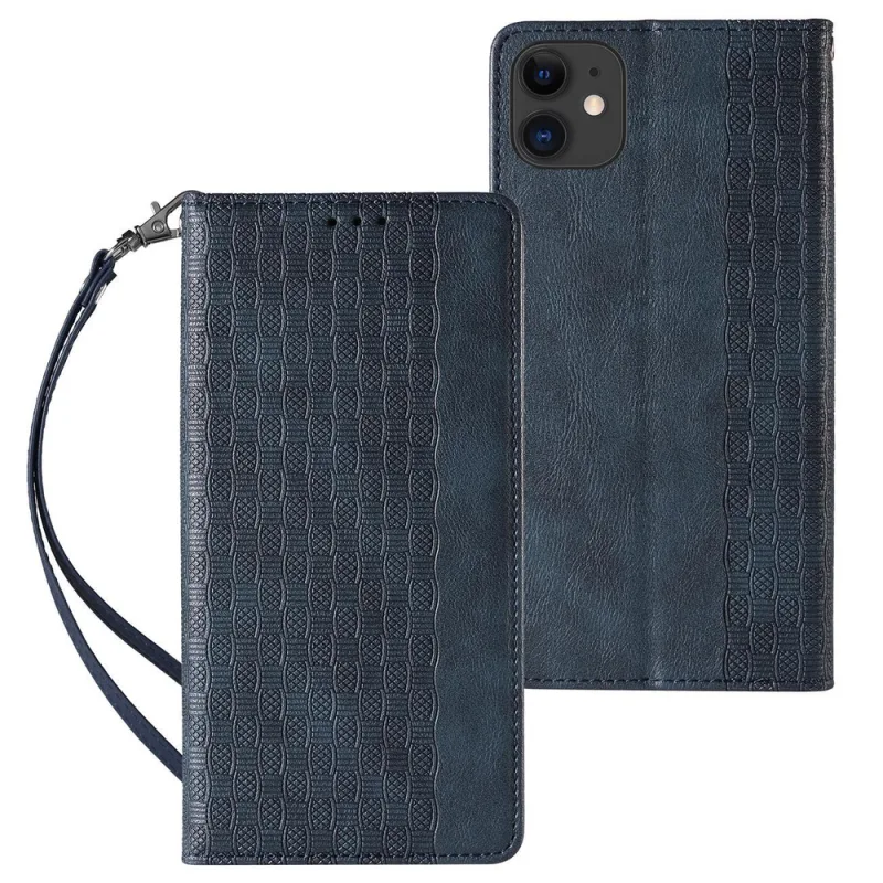 Puzdro s magnetickým remienkom pre iPhone 12 Pouch Wallet + Mini Lanyard Pendant Blue