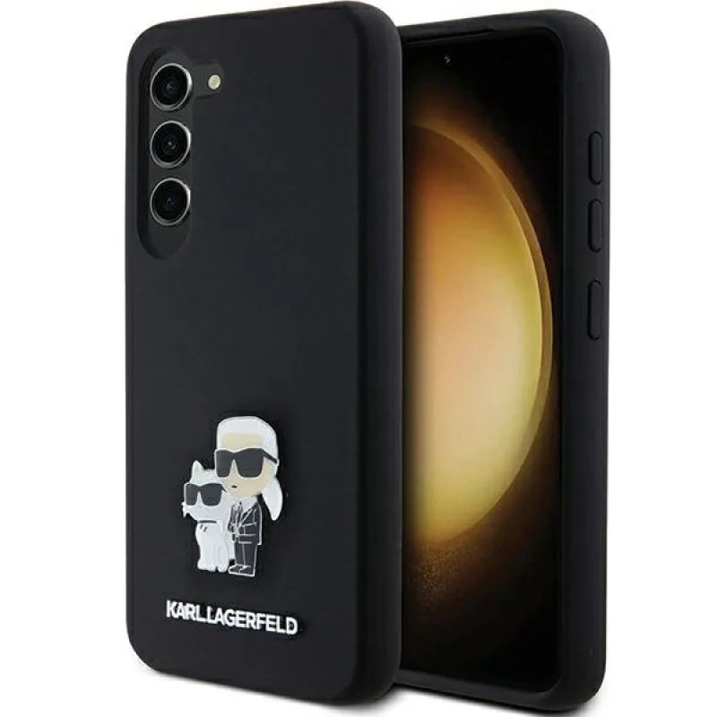 Karl Lagerfeld silikónové puzdro Karl&Choupette Metal Pin pre Samsung Galaxy S24 - čierne
