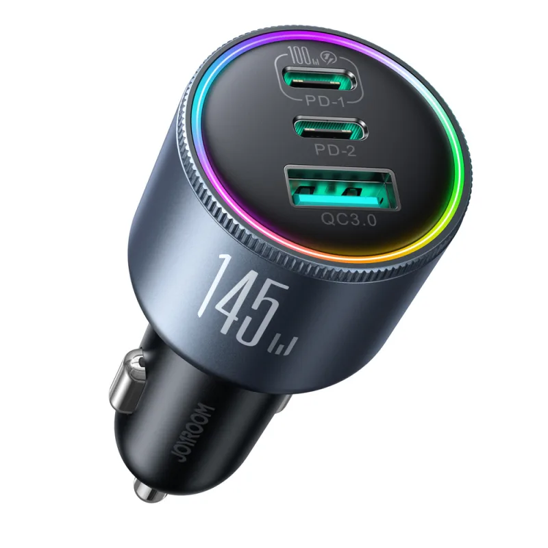 Joyroom JR-CCN07 145W nabíjačka do auta 2xUSB-C USB-A + 100W kábel USB-C – tmavosivá