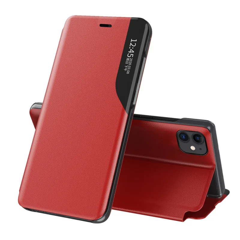 Eco Leather View Case elegantné puzdro typu knižnica so stojanom pre iPhone 13 mini červené
