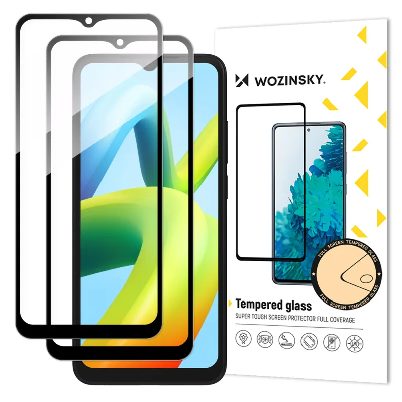 Wozinsky celoplošné tvrdené sklo 2x tvrdené sklo pre Xiaomi Redmi A2 / Redmi A1 9H celoobrazovkový celoobrazovkový kryt s čiernym rámom