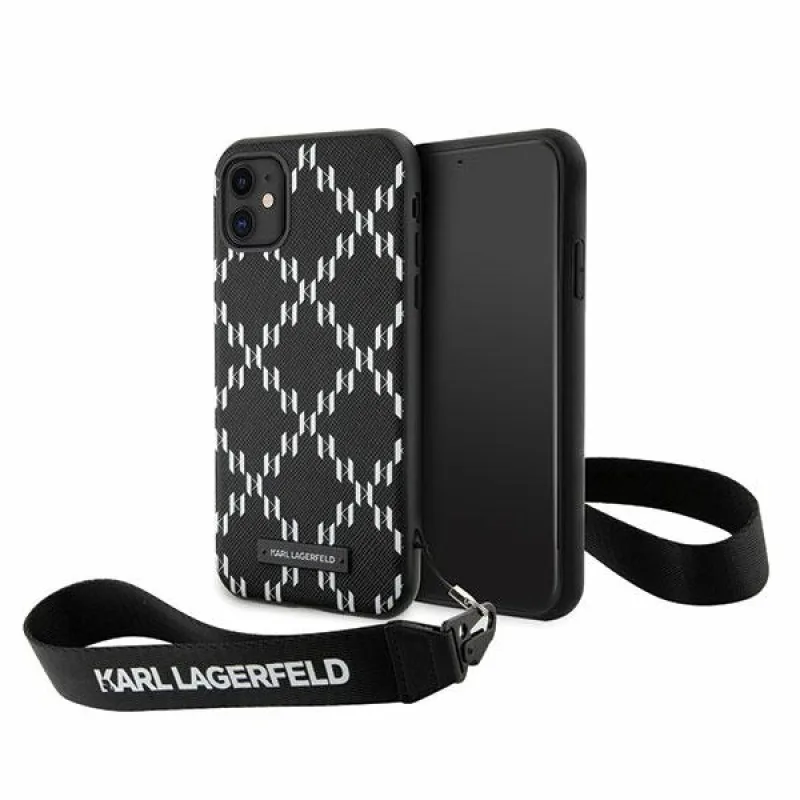 Karl Lagerfeld KLHCN61SAKLMBSK iPhone 11 / Xr 6,1" čierno/čierne pevné puzdro Monogram Losange Saffiano